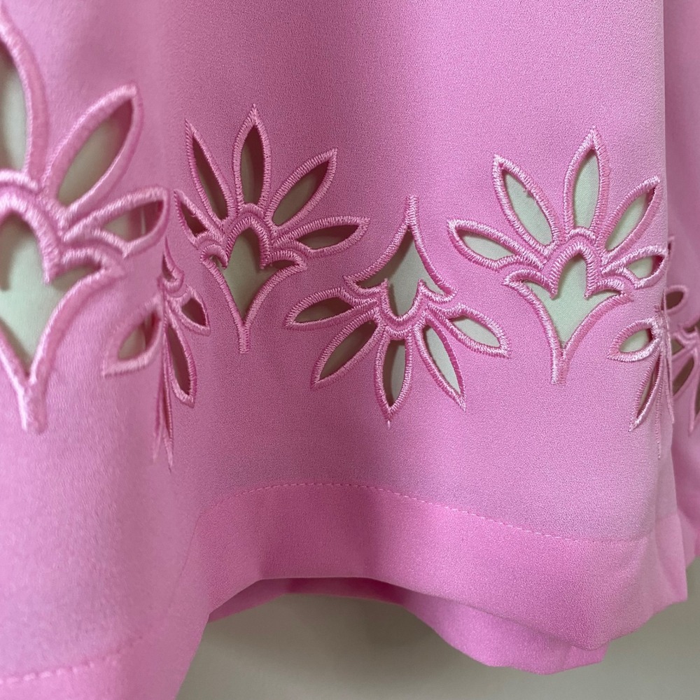 Emily McCarthy Pink Poppy Tunic Dress Laser Cut Scallop Hem XS Green Gold Trim - Picture 5 of 7